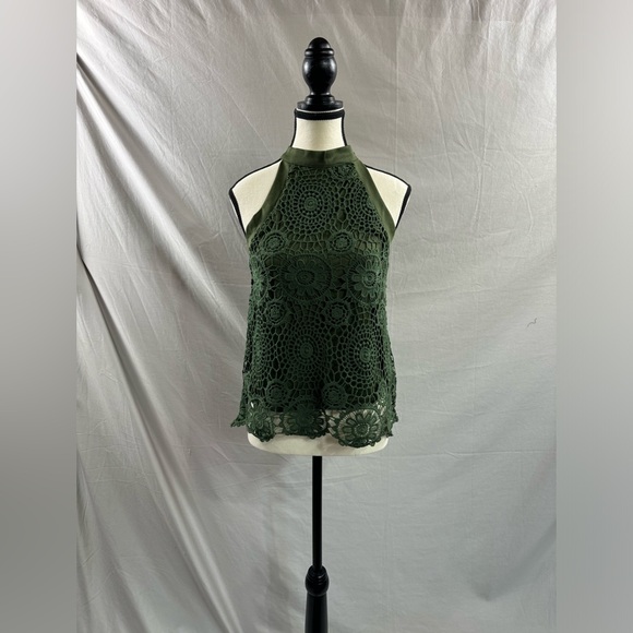 Green Guipure Lace Insert Halter Neck Top - Picture 6 of 8